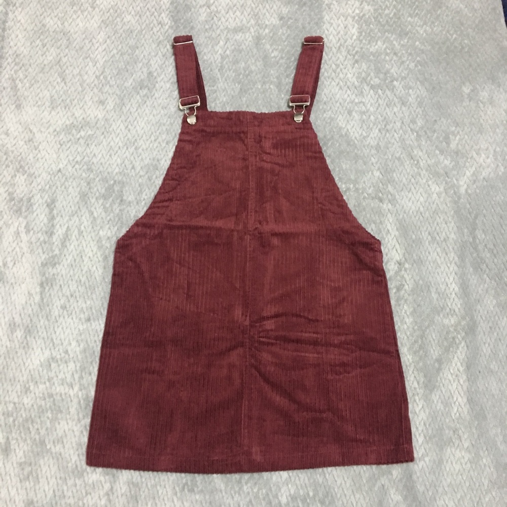 F21 Burgundy Corduroy Overall Dress